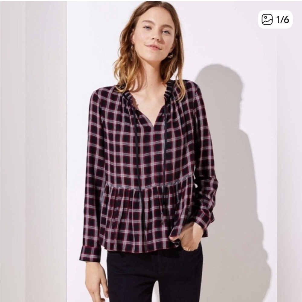 Loft Plaid Peplum Blouse